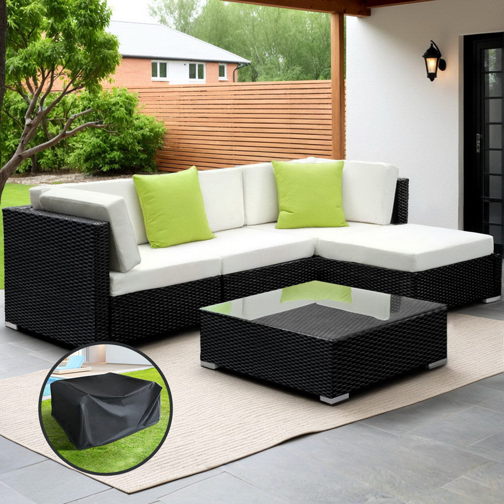 Gardeon 5-Piece Outdoor Sofa Set Wicker Couch Lounge Setting Cover